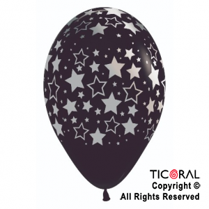 GLOBO SEMPERTEX R12 INF FASHION NEGRO ESTRELLAS BOLD TINTA METAL PLATA x 50